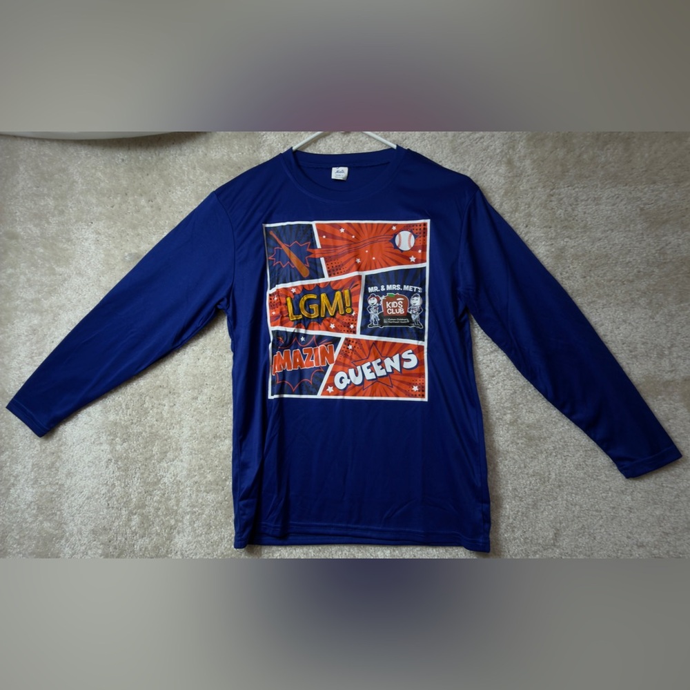 Queens Comic Panel Graphic Long Sleeve Tee - Royal Blue & Orange